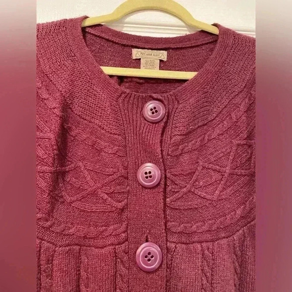 Art & Soul Short Sleeve Purple Big Button Roll Tab Canle Knit Cardigan Size XL - Picture 2 of 9